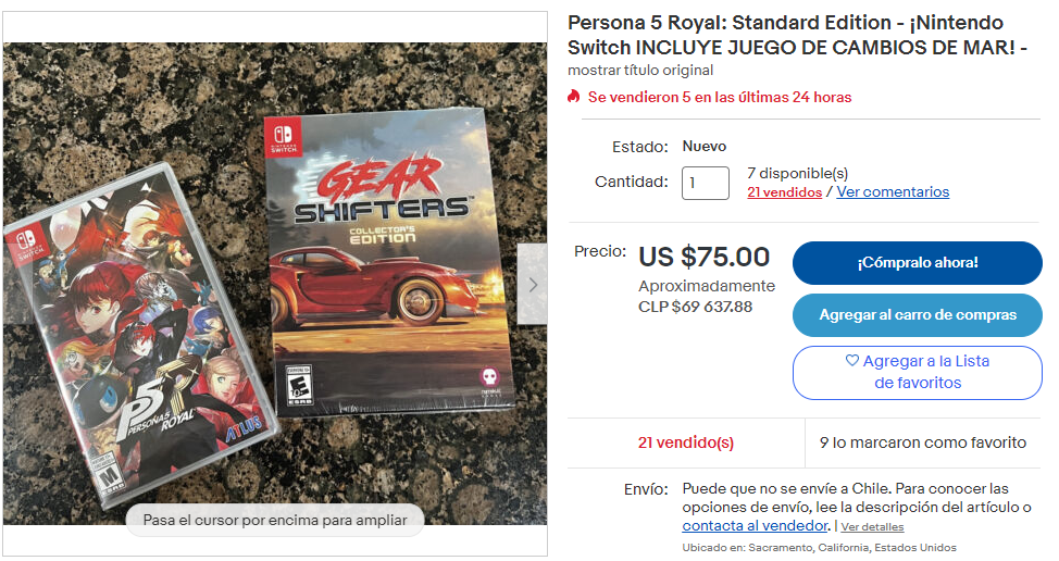 Anuncio Persona 5 Royal Ebay Anuncio de una supuesta copia de Persona 5 Royal en Ebay