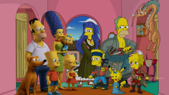 Los Simpsons parodiando diversos anime.