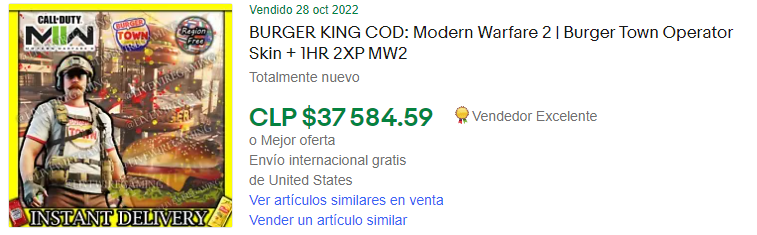Venta del codigo de la promoción de Burger King