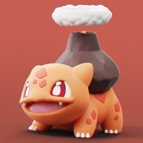 Un fan de Pokémon imagina como serían Bulbasaur y sus evoluciones pero de tipo  fuego y roca