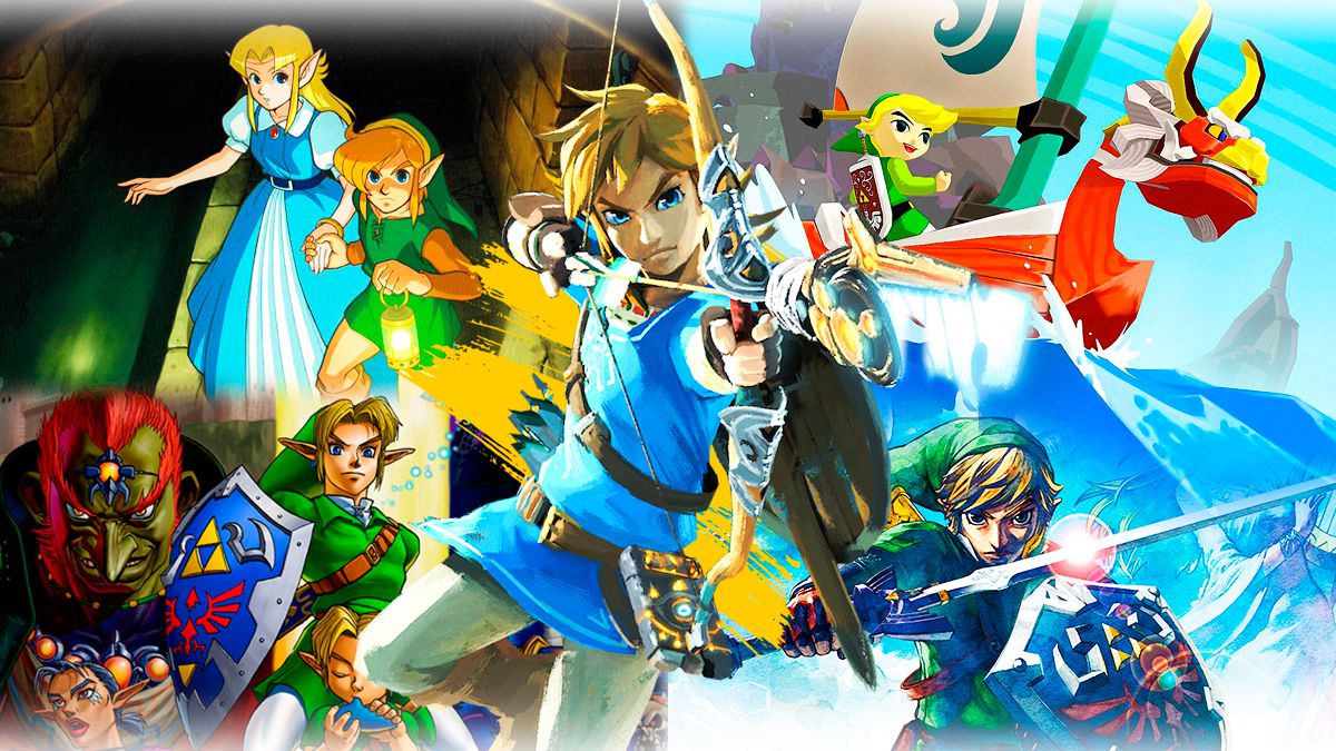 Image with various artworks from The Legend of Zelda video games