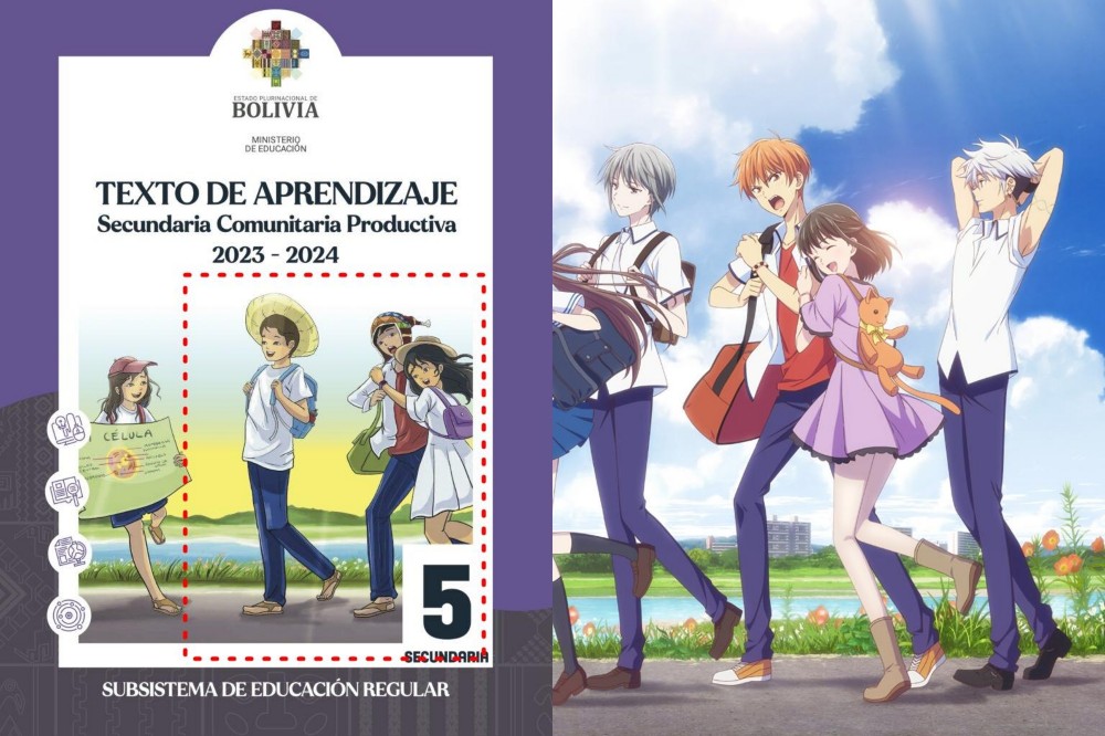 Texto escolar boliviano basado en una visual del anime Fruits Basket