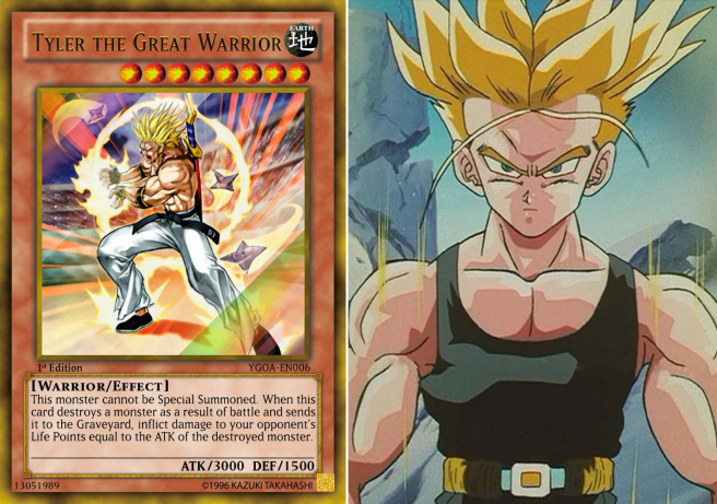 La carta Tyler The Great Warrior es inspirada en el personaje de Dragon Ball Z, Trunks