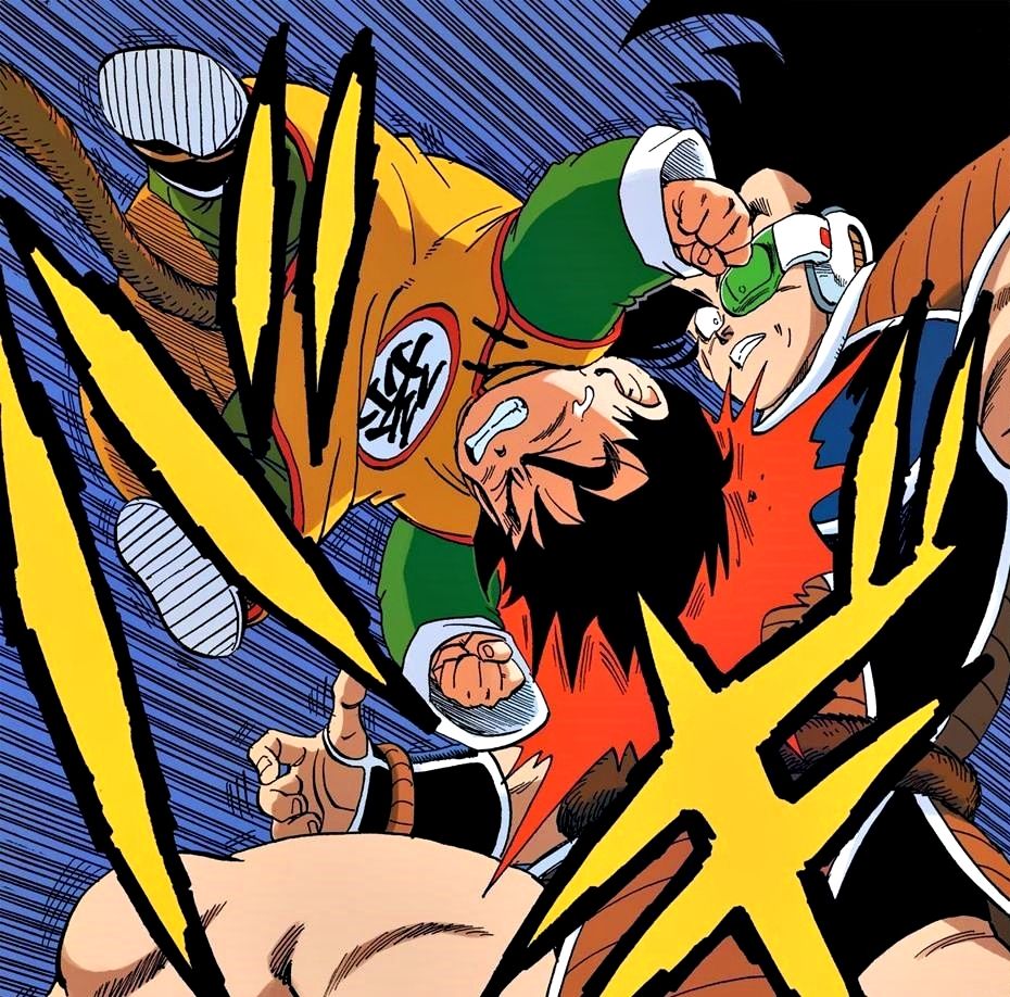 Panel del manga en el Gohan golpea a Raditz