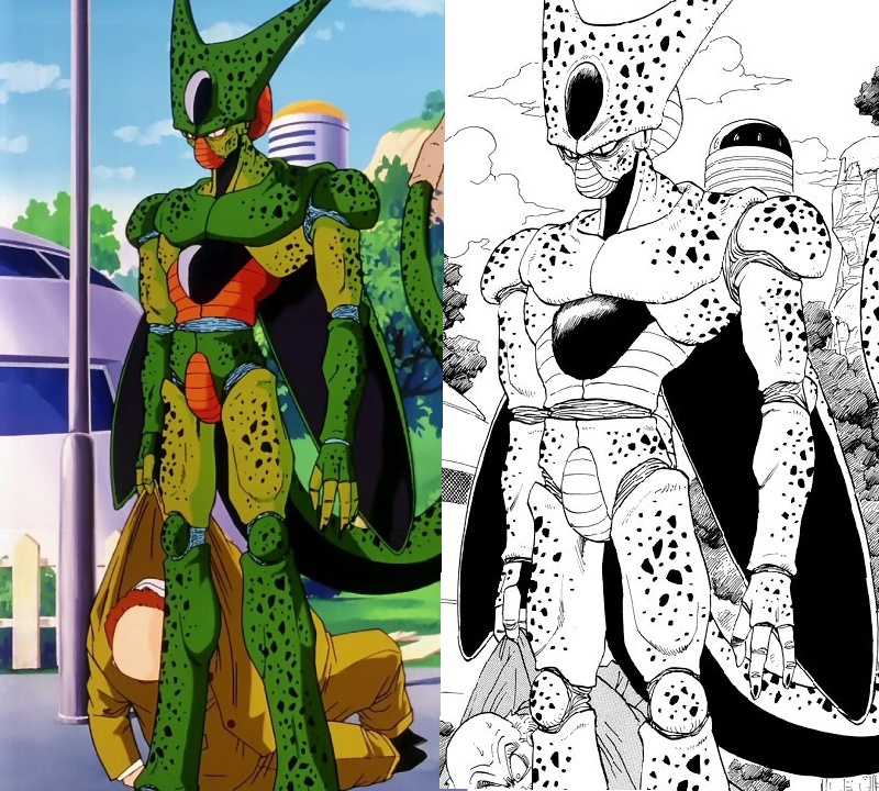 Cell tiene 3 dedos en el manga y 5 en el anime