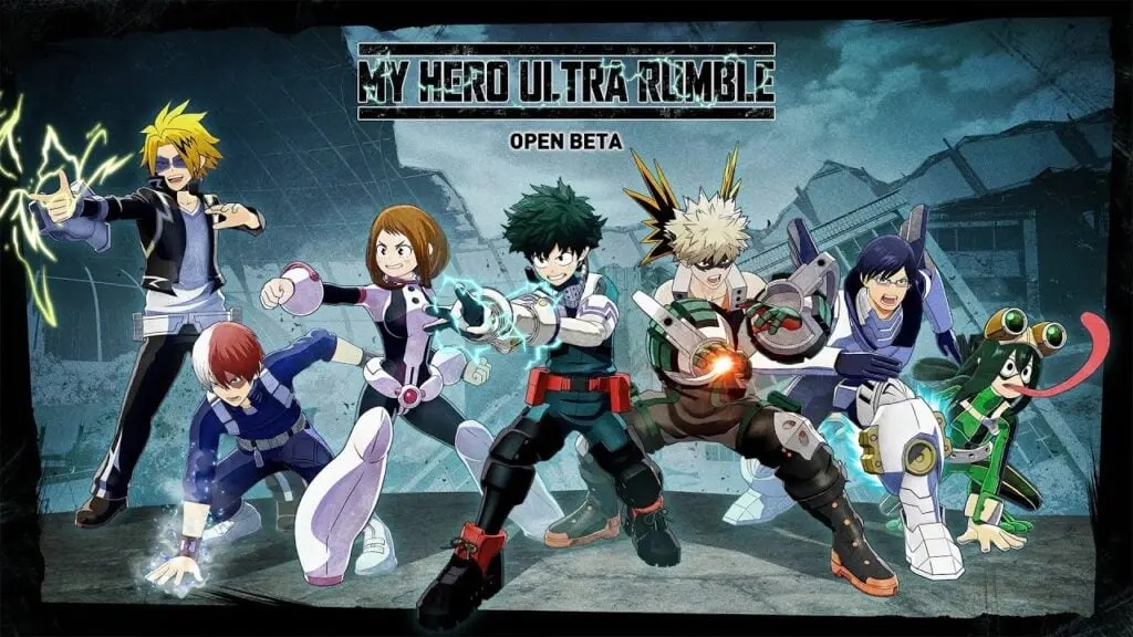 Poster de la beta de My Hero Ultra Rumble con los personajes disponibles en ese momento