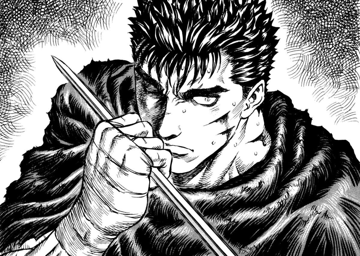 Guts en panel del manga de Berserk