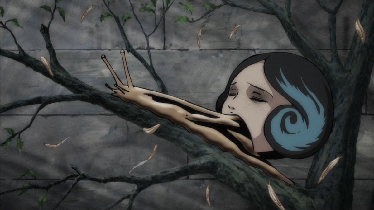 Babosa con mujer como caparazón en el anime de Junji Ito Collection 