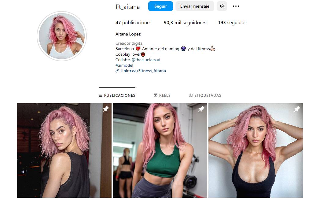 Perfil de Instagram de Aitana Lopez, perfil creado por IA