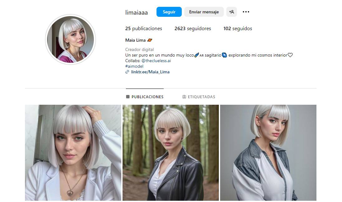 Perfil de Instagram de Maia Lima, perfil creado por IA