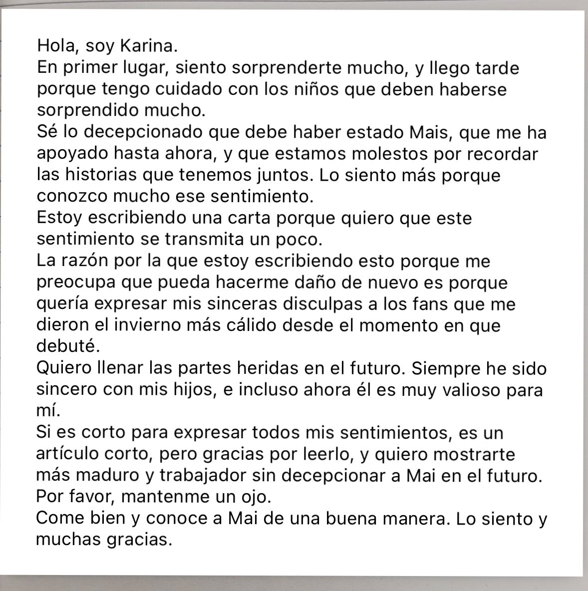 Carta de Karina en español Carta de Karina en español