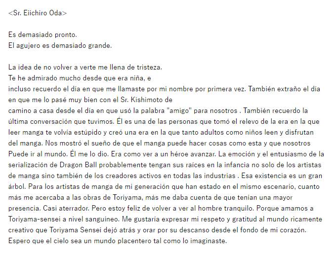 Mensaje de Eiichiro Oda