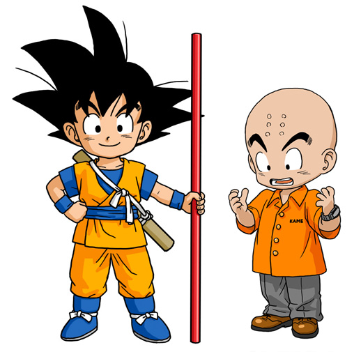 Ilustración de Akira Toriyama con Goku y Krillin.