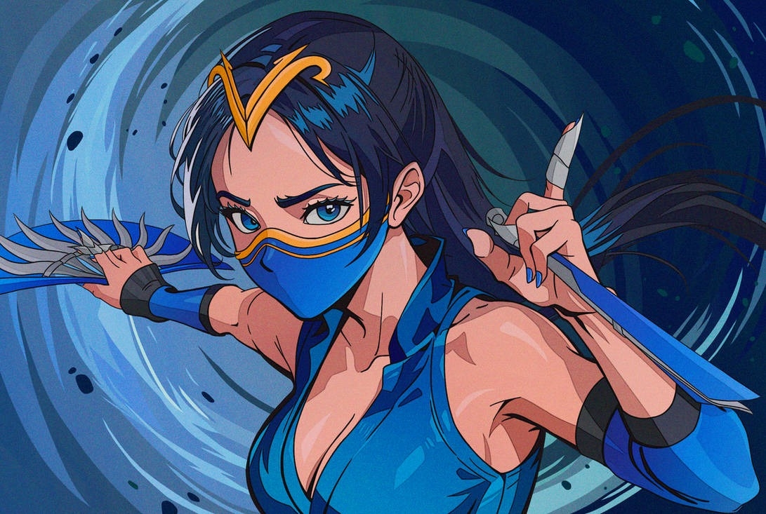 Kitana de Mortal Kombat como si fuese un personaje de anime