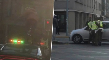 Hombre saltó sobre una patrulla de Carabineros y luego se lanzó a un auto