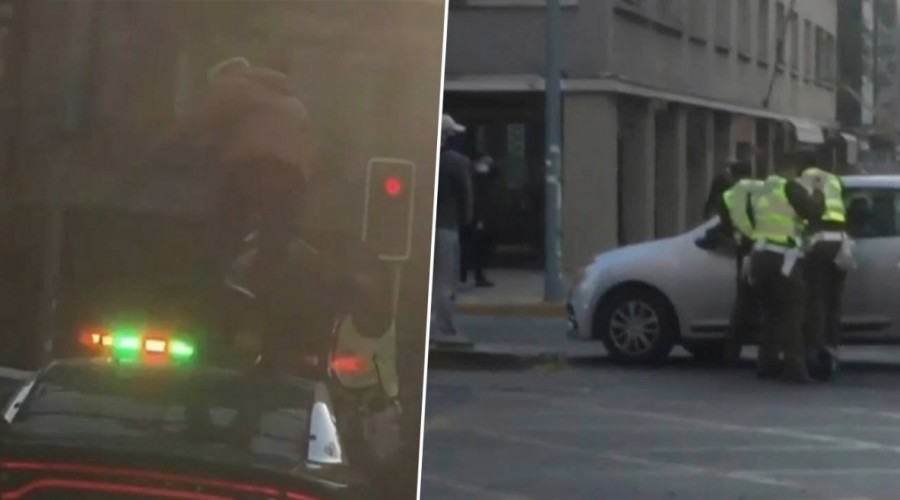 De película: Hombre saltó sobre una patrulla de Carabineros y luego se lanzó a un auto