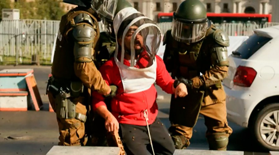 Cortaron el tránsito con colmenas: Protesta de apicultores terminó con 4 detenidos frente a La Moneda