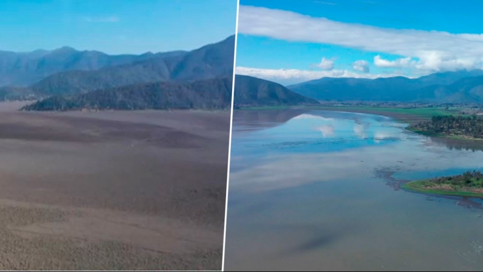 ¡Volvió el agua!: Mira el antes y después de la laguna de Aculeo tras las lluvias en Santiago