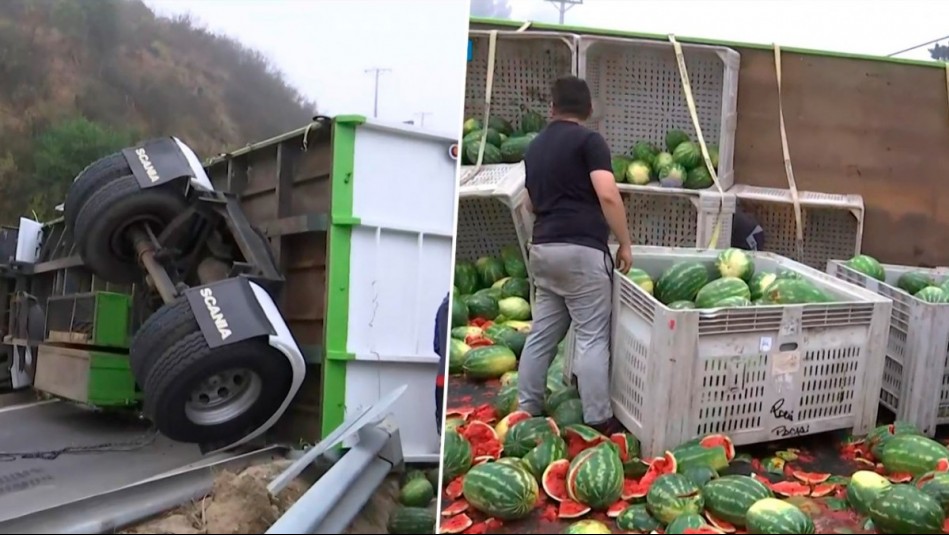 Cientos de sandías y melones en plena carretera: Camión pierde su carga en Ruta 68 y provoca gran congestión