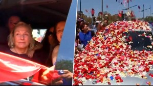 Banderas, fotos y saludos: Cecilia Morel recibió el apoyo de las pergoleras en el cortejo fúnebre del expdte.