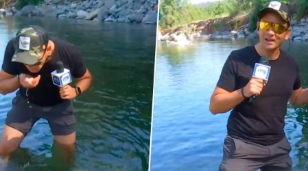¡Modo sirena!: Gonzalo Ramírez se atrevió con despacho al interior del Rio Claro en el Radal Siete Tazas