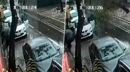 Captan momento en que árbol cae sobre auto en Santiago Centro: Dos turistas terminaron lesionadas