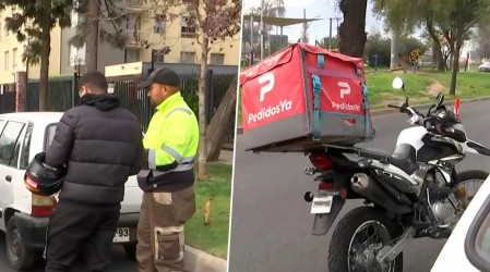 Fiscalización en Macul: Descubren a motociclista de aplicación de delivery sin licencia de conducir