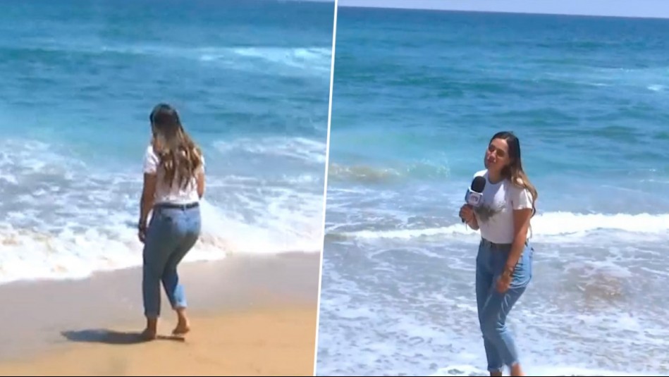 Antonia Kohler sorprende al 'meterse' al mar en pleno despacho: 'Menos mal me hice la pedicure'