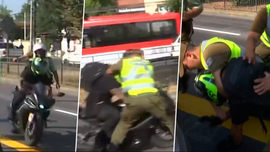 Captan momento en que carabinero derriba a motorista que intentó evadir fiscalización: No tenía licencia