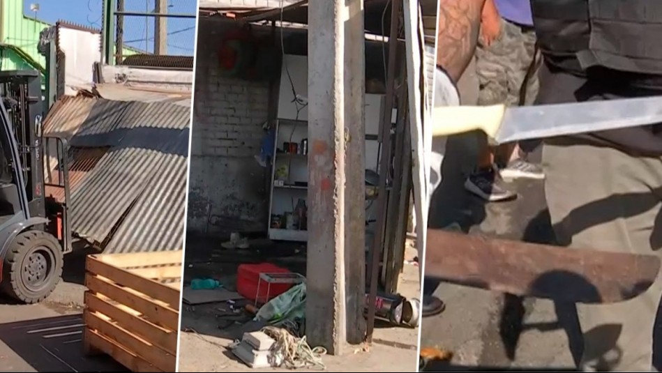 Encuentran armas blancas, sillón y hasta refrigerador: Demuelen rucos en el exterior de Lo Valledor