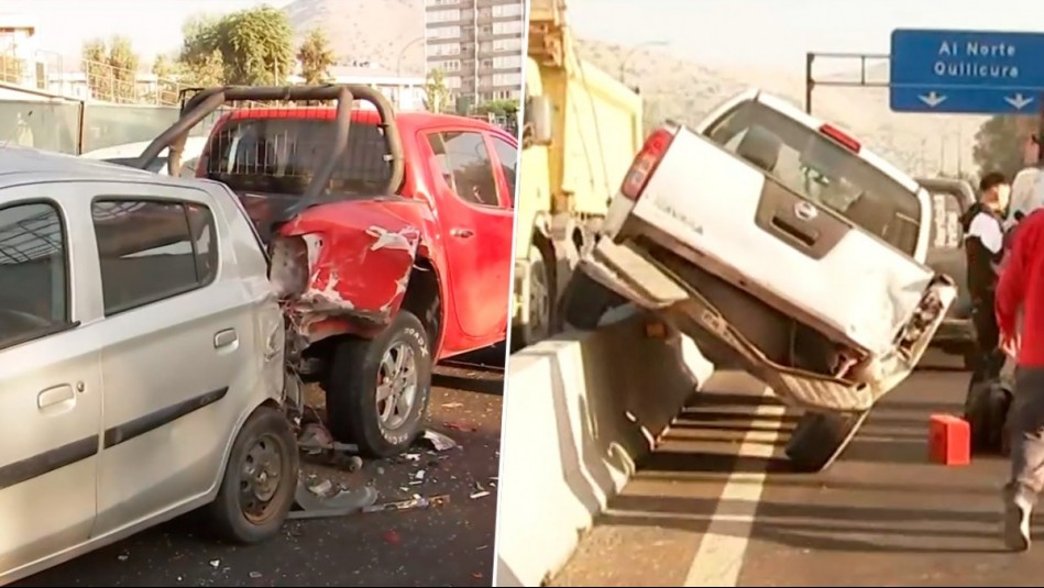 Choque múltiple en General Velásquez termina con camioneta sobre barrera de contención: Camión perdió control