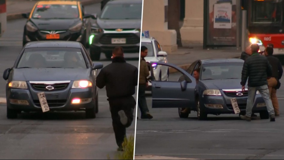 Auto embiste vallas y casi impacta escenario de la CUT en plena Alameda: Intentó darse a la fuga marcha atrás