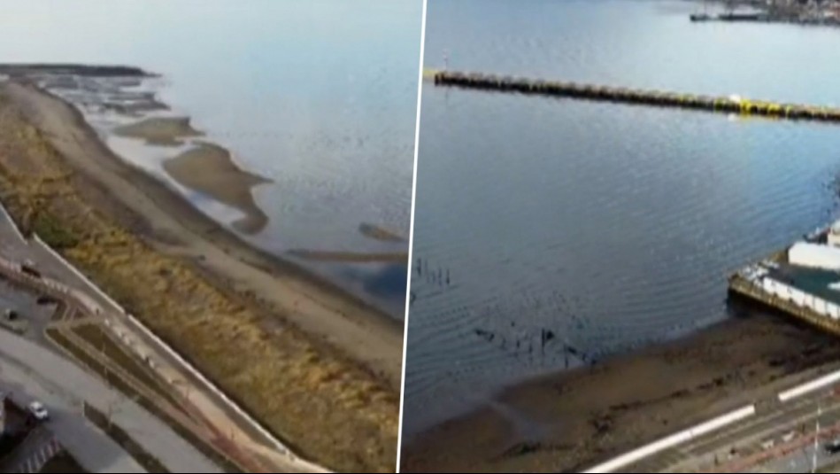 Video de dron captó recogimiento del mar en Magallanes tras fuerte sismo