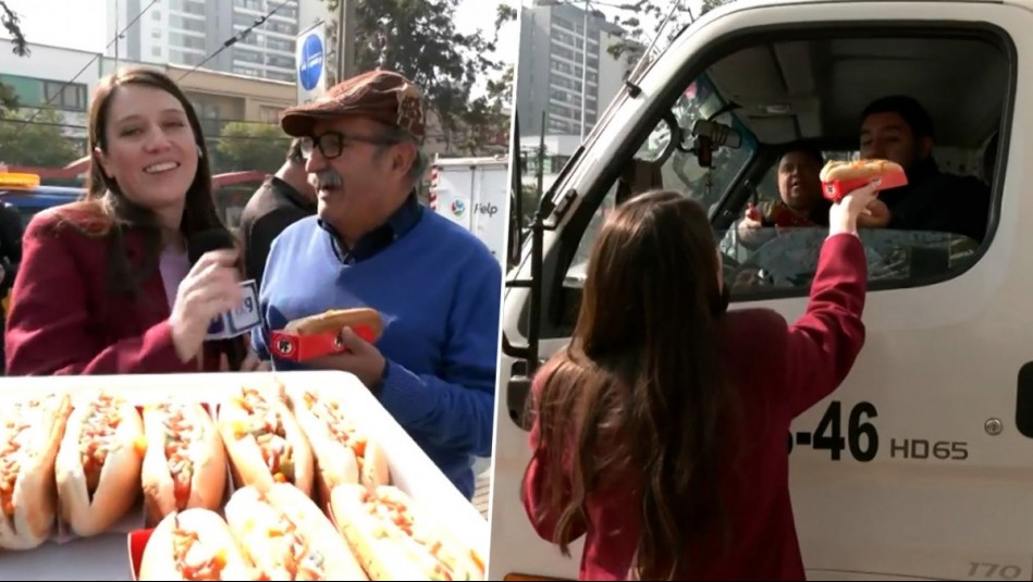 Entre autos y motos: Darynka Marcic se la jugó repartiendo completos en la salida del Metro Chile España