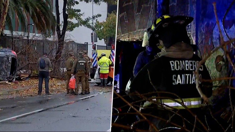 Accidente fatal en el centro de Santiago: Conductor falleció tras impactar contra un árbol y volcar