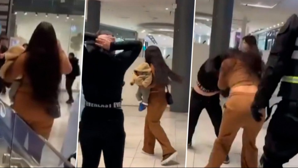 No importó que tuviera una guagua en brazos: Captan violenta pelea entre mujeres en mall de La Florida