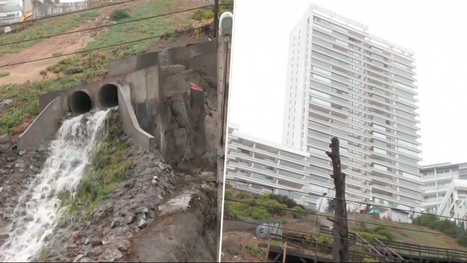 Así luce el sector del socavón en edificios de Reñaca tras intensas lluvias y fuertes vientos