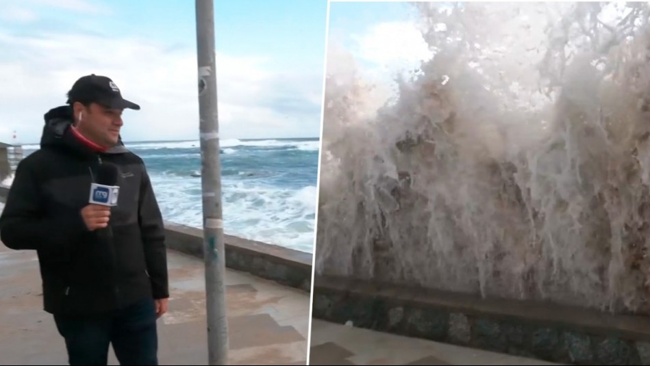 Intensas marejadas en Algarrobo: Ola casi sorprende a periodista durante despacho en vivo