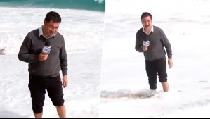 Periodista de Mucho Gusto es víctima de inesperada ola en Algarrobo: Terminó mojado hasta la rodilla