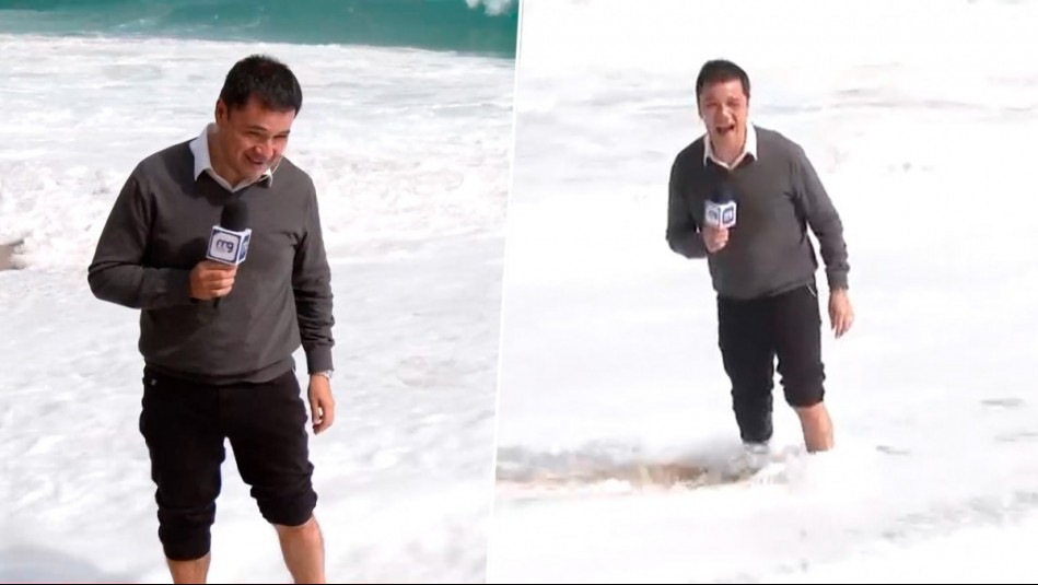 Periodista de Mucho Gusto es víctima de inesperada ola en Algarrobo: Terminó mojado hasta la rodilla