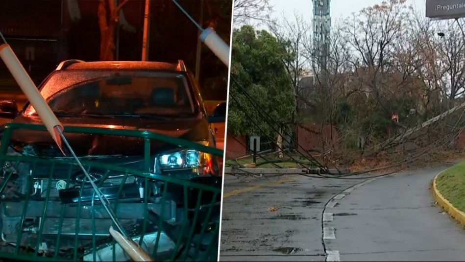 Conductor ebrio impacta reja y derriba postes en Ñuñoa: Tránsito se mantiene suspendido