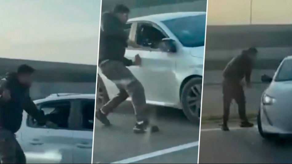 Pelea vial terminó con violento desenlace: Hombre destruyó a martillazos vehículo en Acceso Sur