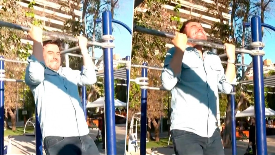 Se lució con dominadas: César Campos sorprende en vivo tras aceptar inesperado desafío fitness