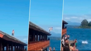 Video muestra imprudente piquero de bañista en Lago Llanquihue: Se lanzó al agua desde ocho metros de altura