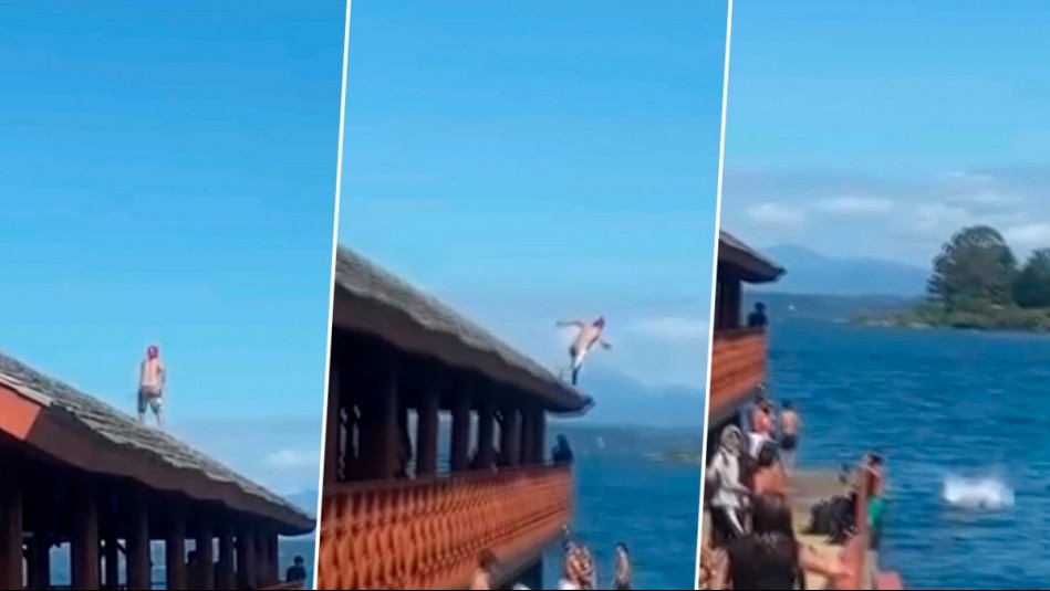 Video muestra imprudente piquero de bañista en Lago Llanquihue: Se lanzó al agua desde ocho metros de altura