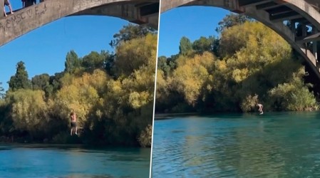 Videos muestran peligrosos piqueros desde puente en río Toltén: Un joven resultó herido