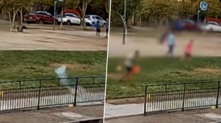 Se molestó por los ruidos: Video muestra a vecino lanzando petardo contra niños que jugaban en plaza de Maipú