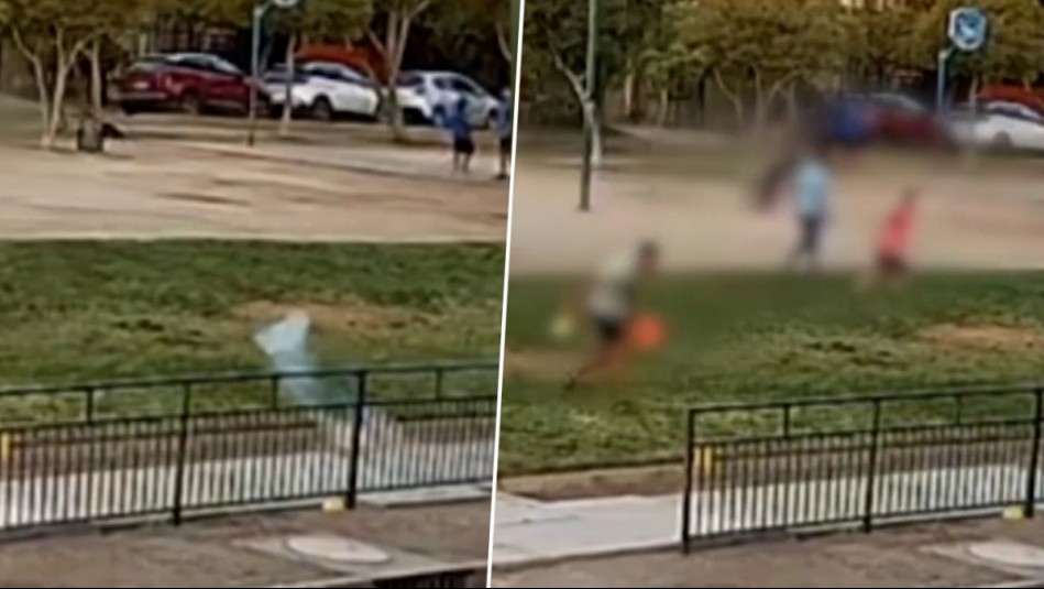Se molestó por los ruidos: Video muestra a vecino lanzando petardo contra niños que jugaban en plaza de Maipú