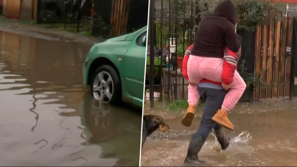 Lluvias provocan anegamientos en Linares: Mujer debió ser cargada en hombros para salir de su casa