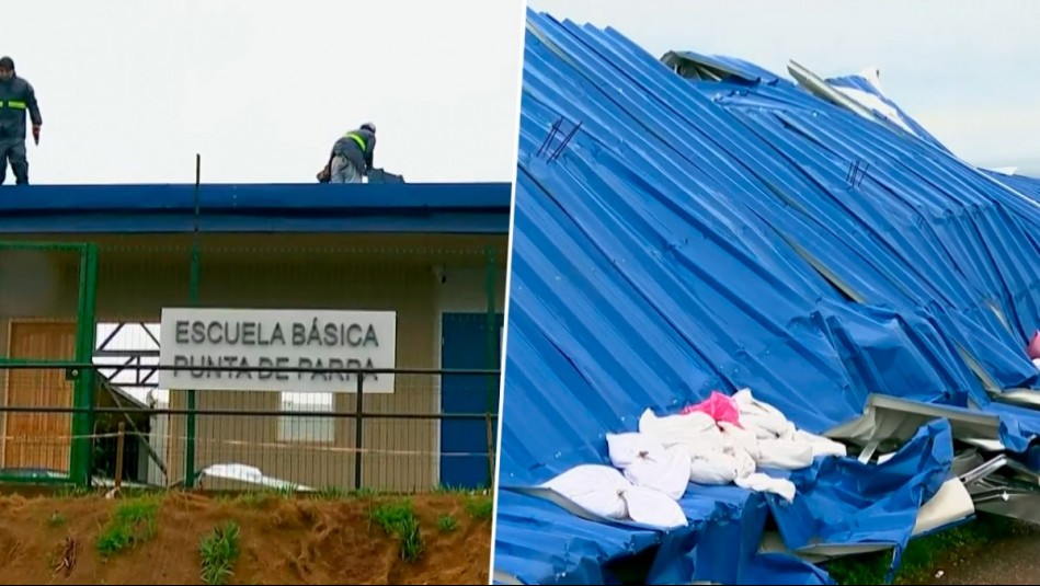 Fuertes vientos arrancan techo de escuela modular construida tras incendios en Tomé: Cayó sobre una casa